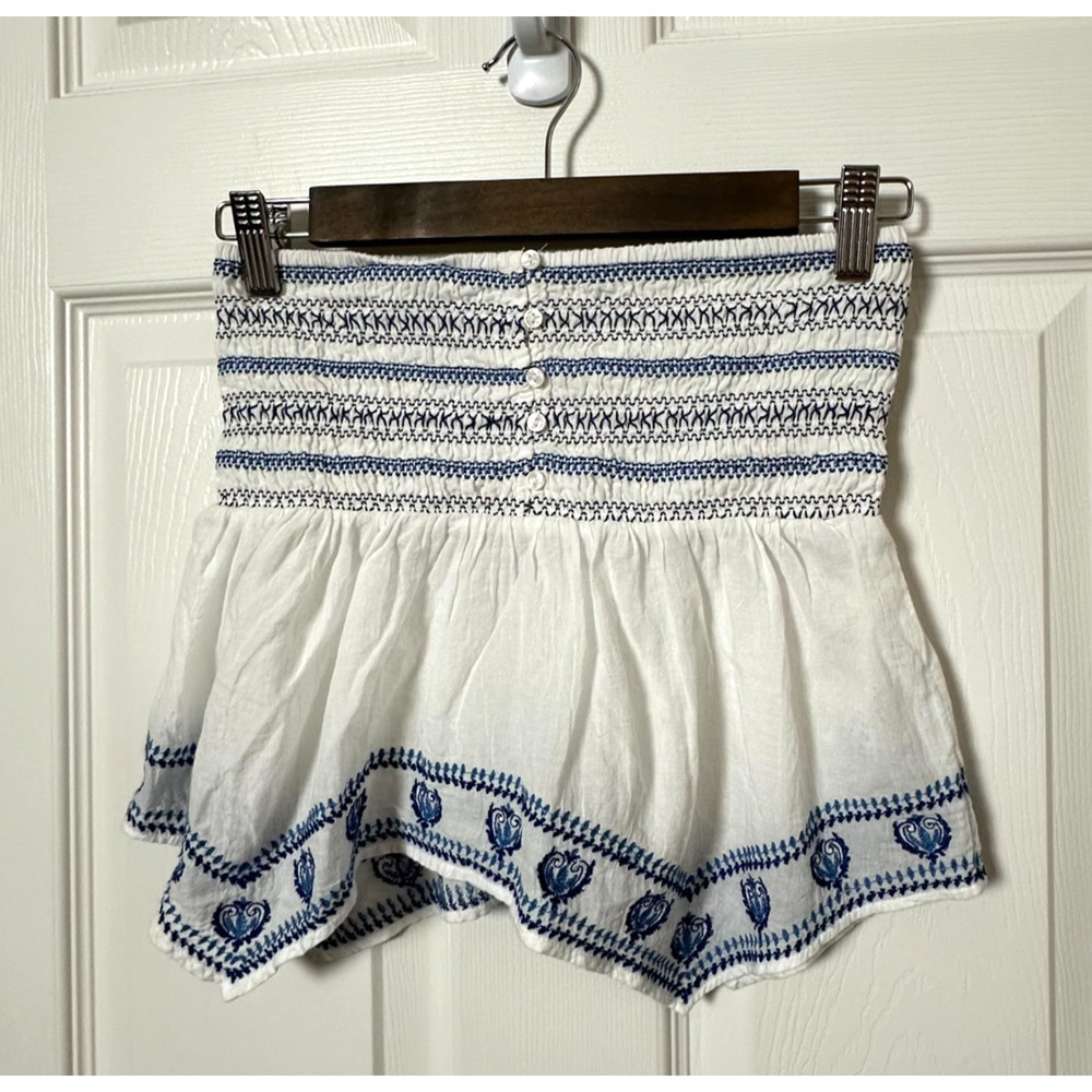 American Eagle Womens XS White Blue Handkerchief Hem Smocked Babydoll Tube Top